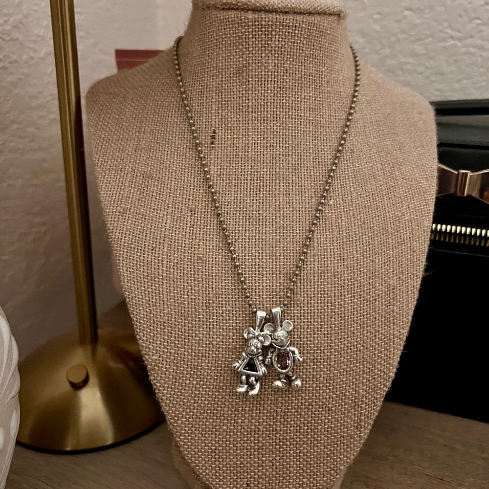 Disney Silver Mickey and Minnie Necklace with Amethyst gem stone